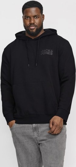 Jack & Jones CORP LOGO Small Print Hoodie Black - Mikiny & mikiny bez kapucne - Mikiny & Mikiny s Kapucňou 2XL-12XL