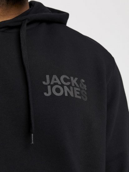 Jack & Jones CORP LOGO Small Print Hoodie Black - Mikiny & mikiny bez kapucne - Mikiny & Mikiny s Kapucňou 2XL-12XL