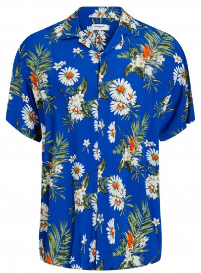 Jack & Jones JORLUKE FLORES Resort Shirt Nautical Blue - Košele - Košele 2XL-10XL