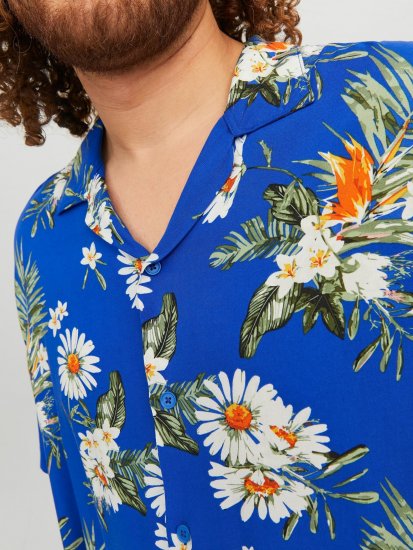 Jack & Jones JORLUKE FLORES Resort Shirt Nautical Blue - Košele - Košele 2XL-10XL