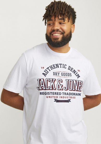 Jack & Jones JJELOGO O-Neck T-Shirt White - Tričká - Nadrozmerné tričká - 2XL-14XL