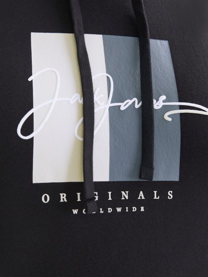 Jack & Jones Frederiksberg Box Script Hoodie Black - Mikiny & mikiny bez kapucne - Mikiny & Mikiny s Kapucňou 2XL-12XL