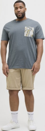Jack & Jones Split Pocket Print T-Shirt Grey - Tričká - Nadrozmerné tričká - 2XL-14XL