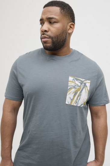 Jack & Jones Split Pocket Print T-Shirt Grey - Tričká - Nadrozmerné tričká - 2XL-14XL