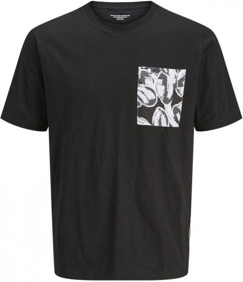 Jack & Jones Split Pocket Print T-Shirt Black - Tričká - Nadrozmerné tričká - 2XL-14XL