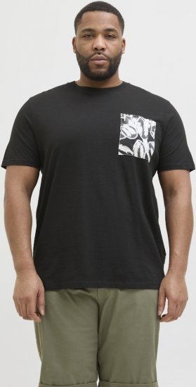 Jack & Jones Split Pocket Print T-Shirt Black - Tričká - Nadrozmerné tričká - 2XL-14XL