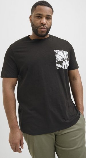 Jack & Jones Split Pocket Print T-Shirt Black - Tričká - Nadrozmerné tričká - 2XL-14XL