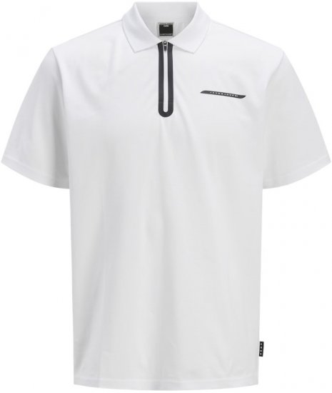 Jack & Jones Fusion Pique Zipper Polo Bright White - Polokošele - Polokošele 2XL-8XL