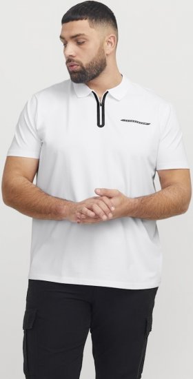 Jack & Jones Fusion Pique Zipper Polo Bright White - Polokošele - Polokošele 2XL-8XL