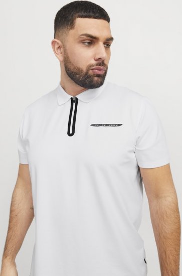 Jack & Jones Fusion Pique Zipper Polo Bright White - Polokošele - Polokošele 2XL-8XL