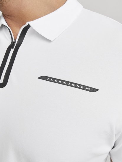 Jack & Jones Fusion Pique Zipper Polo Bright White - Polokošele - Polokošele 2XL-8XL