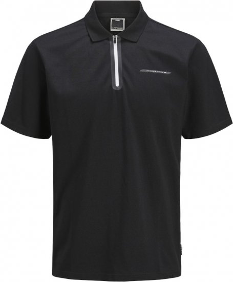 Jack & Jones Fusion Pique Zipper Polo Black - Polokošele - Polokošele 2XL-8XL