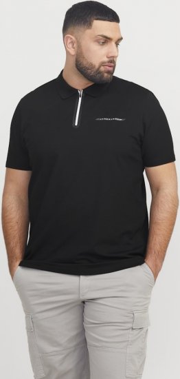 Jack & Jones Fusion Pique Zipper Polo Black - Polokošele - Polokošele 2XL-8XL