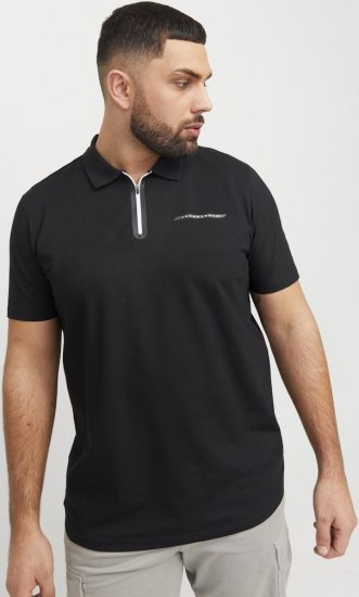 Jack & Jones Fusion Pique Zipper Polo Black - Polokošele - Polokošele 2XL-8XL