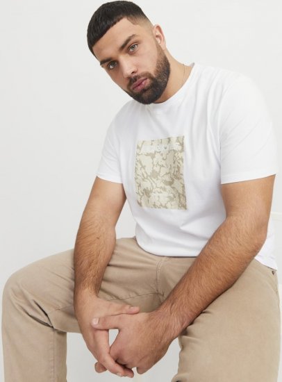 Jack & Jones Tarmac Camo Crew Neck T-Shirt Bright White - Tričká - Nadrozmerné tričká - 2XL-14XL