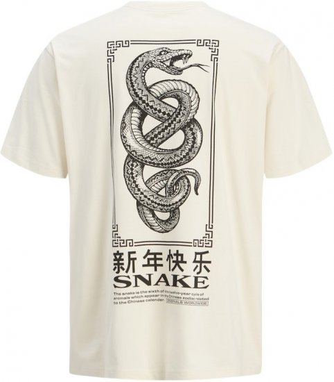 Jack & Jones Snake Crew Neck T-Shirt Antique White - Tričká - Nadrozmerné tričká - 2XL-14XL