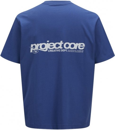 Jack & Jones Union Front & Back Print Crew Neck T-Shirt Beaucoup Blue - Tričká - Nadrozmerné tričká - 2XL-14XL