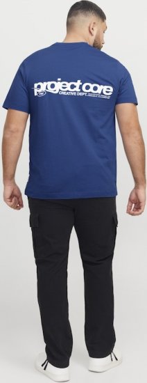 Jack & Jones Union Front & Back Print Crew Neck T-Shirt Beaucoup Blue - Tričká - Nadrozmerné tričká - 2XL-14XL
