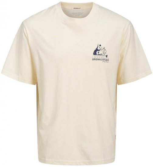 Jack & Jones Bellagio Collage Crew Neck T-Shirt Antique White - Tričká - Nadrozmerné tričká - 2XL-14XL