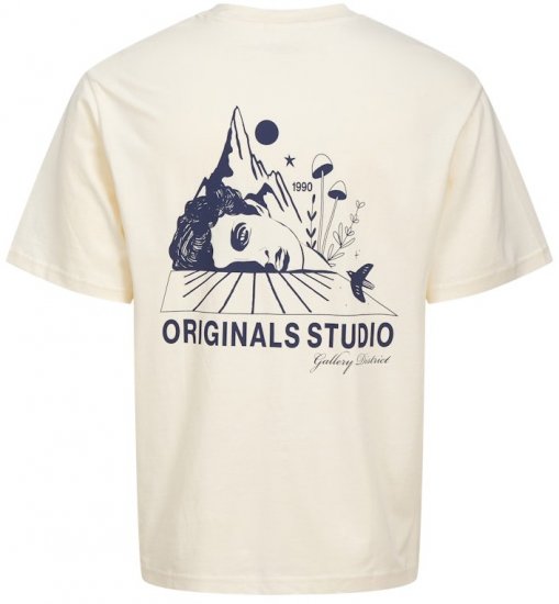 Jack & Jones Bellagio Collage Crew Neck T-Shirt Antique White - Tričká - Nadrozmerné tričká - 2XL-14XL