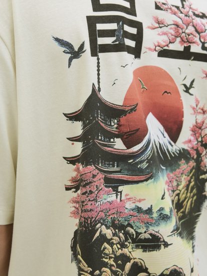 Jack & Jones Fuji Crew Neck T-Shirt Antique White - Tričká - Nadrozmerné tričká - 2XL-14XL