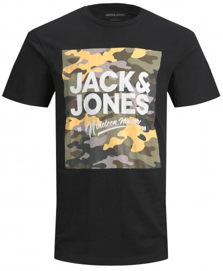 Jack & Jones JJPETE SHAPE Camo Print T-Shirt Black - Tričká - Nadrozmerné tričká - 2XL-14XL