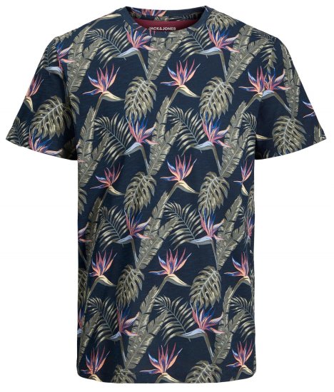 Jack & Jones JJCOASTAL AOP T-Shirt Navy - Tričká - Nadrozmerné tričká - 2XL-14XL