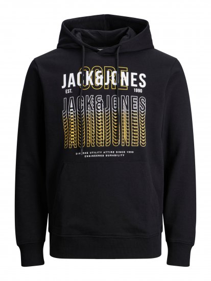 Jack & Jones JJCYBER SWEAT Hoodie Black - Mikiny & mikiny bez kapucne - Mikiny & Mikiny s Kapucňou 2XL-12XL