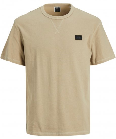 Jack & Jones JCOCLASSIC WAFFLE BADGE TEE Beige - Tričká - Nadrozmerné tričká - 2XL-14XL