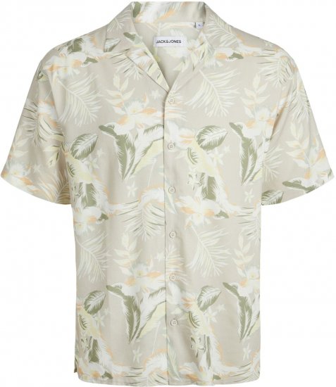 Jack & Jones JEFF FLORAL AOP RESORT Short Sleeve SHIRT Light Grey - Košele - Košele 2XL-10XL