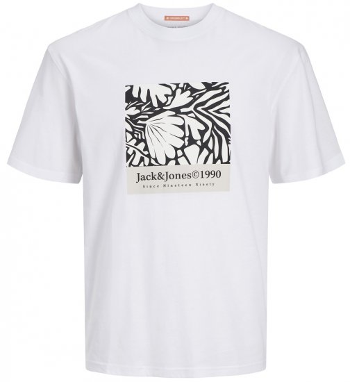 Jack & Jones JORMARBELLA AOP BRANDING T-Shirt Bright White - Tričká - Nadrozmerné tričká - 2XL-14XL