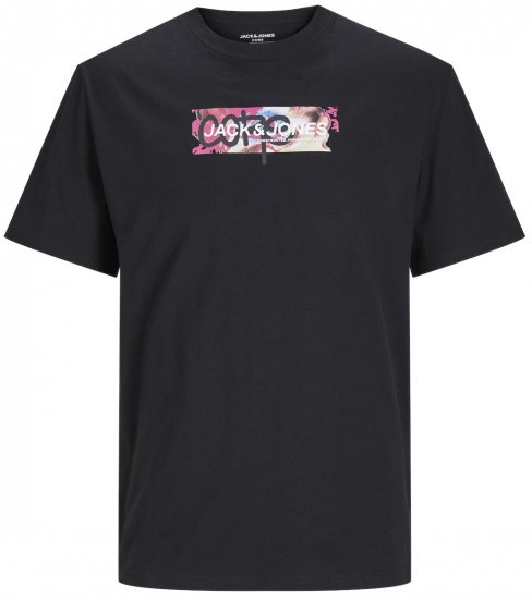 Jack & Jones JCOSUMMER PRINT T-Shirt Black - Tričká - Nadrozmerné tričká - 2XL-14XL