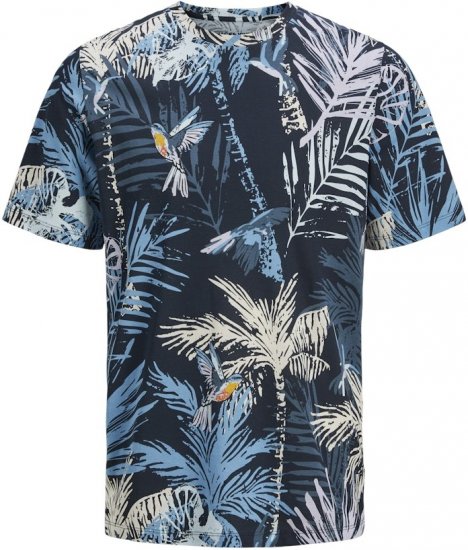 Jack & Jones Hawaii AOP Crew Neck T-Shirt Blue - Tričká - Nadrozmerné tričká - 2XL-14XL