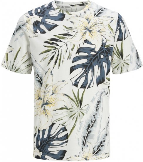 Jack & Jones Hawaii AOP Crew Neck T-Shirt White - Tričká - Nadrozmerné tričká - 2XL-14XL