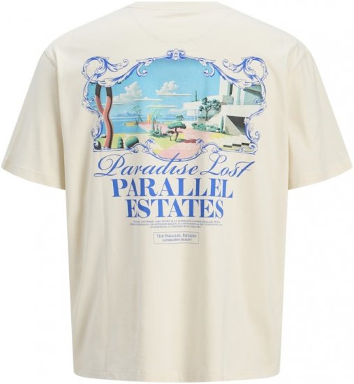 Jack & Jones Parallel Crew Neck T-Shirt Antique White - Tričká - Nadrozmerné tričká - 2XL-14XL