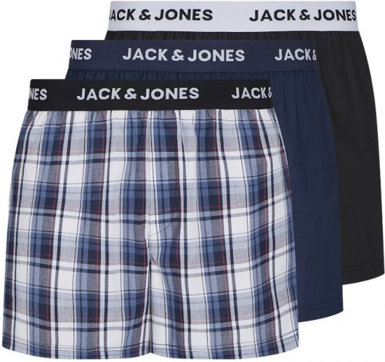 Jack & Jones Saigon Blue/Red Check Woven Boxers 3-Pack Navy Blazer - Spodná bielizeň - Spodné Prádlo 2XL-8XL