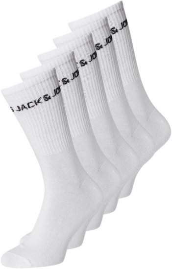 Jack & Jones BASIC LOGO Tennis Socks 5-Pack White - Spodná bielizeň - Spodné Prádlo 2XL-8XL