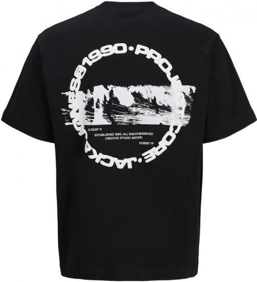 Jack & Jones Summer Sago Print Crew Neck T-Shirt Black - Tričká - Nadrozmerné tričká - 2XL-14XL