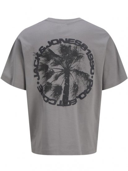 Jack & Jones Summer Sago Print Crew Neck T-Shirt Gray Flannel - Tričká - Nadrozmerné tričká - 2XL-14XL