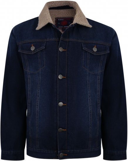 Kam Jeans 406 Sherpa Lined Denim Jacket Dark Used TALL SIZES - PÁNSKE OBLEČENIE MT-6XLT - Veľkosti pre VYSOKÝCH