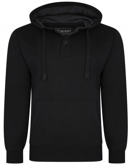 Kam Jeans 508B 1/4 Button Hoodie Black - Mikiny & mikiny bez kapucne - Mikiny & Mikiny s Kapucňou 2XL-12XL