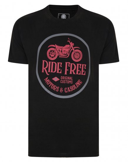 Kam Jeans Ride Free Crew Neck T-Shirt Black - Tričká - Nadrozmerné tričká - 2XL-14XL