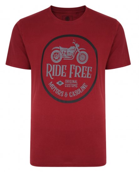 Kam Jeans Ride Free Crew Neck T-Shirt Wine - Tričká - Nadrozmerné tričká - 2XL-14XL
