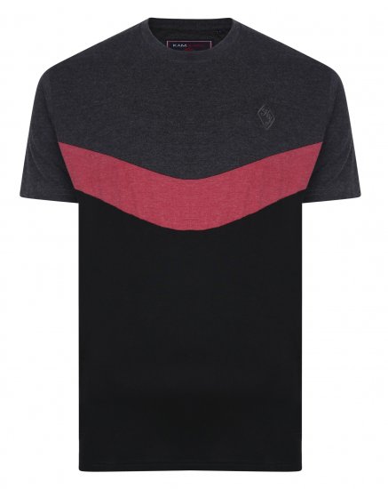 Kam Jeans Contrast Colours Crew Neck Tee Charcoal - Tričká - Nadrozmerné tričká - 2XL-14XL