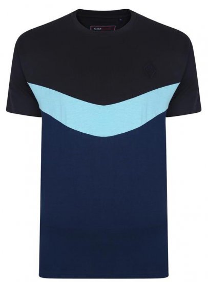 Kam Jeans Contrast Colours Crew Neck Tee Navy - Tričká - Nadrozmerné tričká - 2XL-14XL