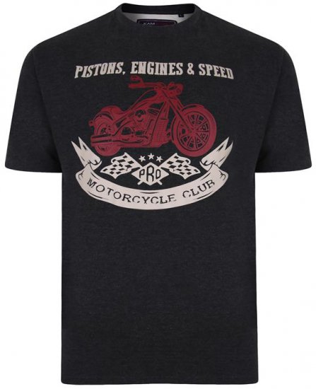 Kam Jeans 5351 Piston Motors Club T-shirt Charcoal - Tričká - Nadrozmerné tričká - 2XL-14XL