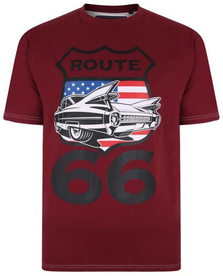 Kam Jeans Route 66 Print T-shirt Burgundy - Tričká - Nadrozmerné tričká - 2XL-14XL