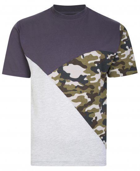 Kam Jeans 5394 Cut & Saw Camo Panel T-Shirt Charcoal - Tričká - Nadrozmerné tričká - 2XL-14XL