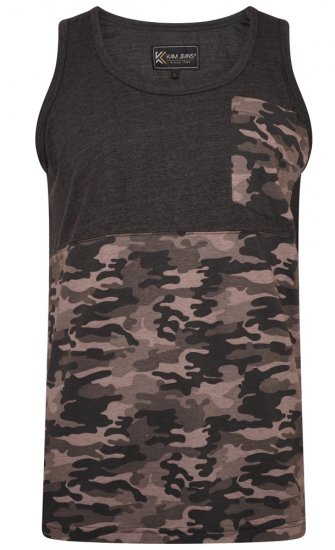 Kam Jeans 5399 Camo Panelled Sleeveless T-Shirt Charcoal - Tričká - Nadrozmerné tričká - 2XL-14XL