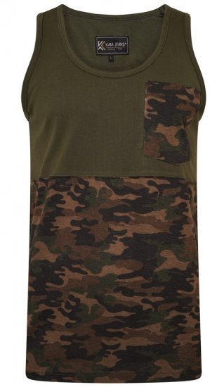 Kam Jeans 5399 Camo Panelled Sleeveless T-Shirt Khaki - Tričká - Nadrozmerné tričká - 2XL-14XL